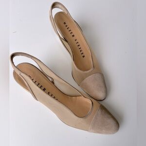 Walter Steiger Italy Suede Mesh Tan Slingback Kitten Heels Women’s SZ 7.5